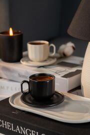 Kütahya Porselen Bevel 4 Parça 2 Kişilik Espresso Kahve Takımı 85 cc Mat Siyah-Beyaz - Kütahya Porselen