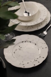 Kütahya Porselen Bone Olympos 56 Parça 12 Kişilik Yemek Takımı Silver Leaves - Kütahya Porselen