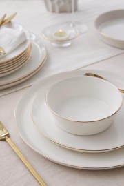 Kütahya Porselen Bone V-Form 24 Parça 6 Kişilik Yemek Takımı Altın Fileli 